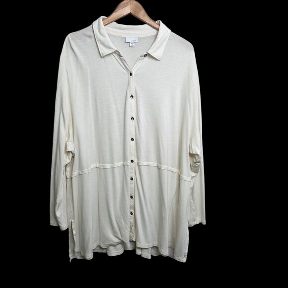 J Jill Long Sleeve Blouse Button Down Cream Tunic Top SZ 4XL Beachy Essential - Picture 1 of 8